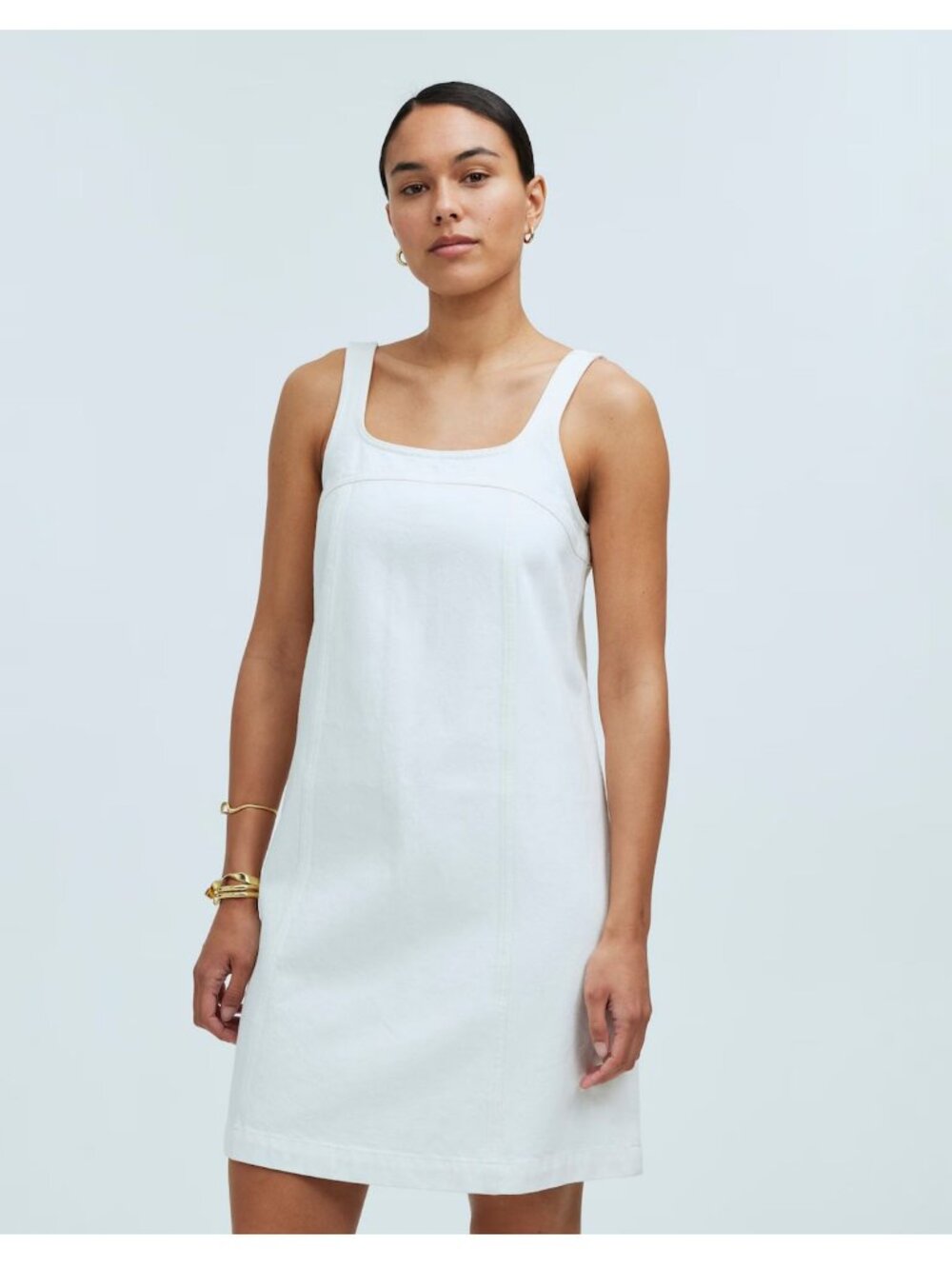 Madewell Denim A-Line Sleeveless Mini Dress Tile White Size 6 NWT!